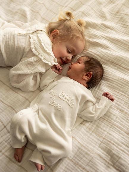 Oat & Marl Baby My Little Love Cotton Sleepsuit, Pure White - view 2, Pure White