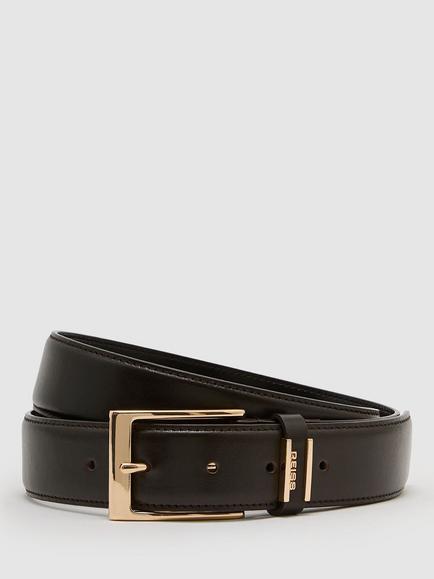 Reiss Finch Leather Belt, Black, Dark Brown