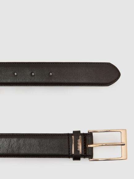 Reiss Finch Leather Belt - view 2, Dark Brown