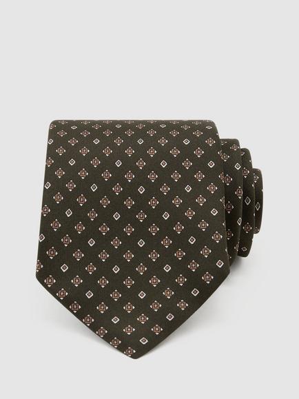 Reiss Silvio Silk Tie, Black, Khaki Green