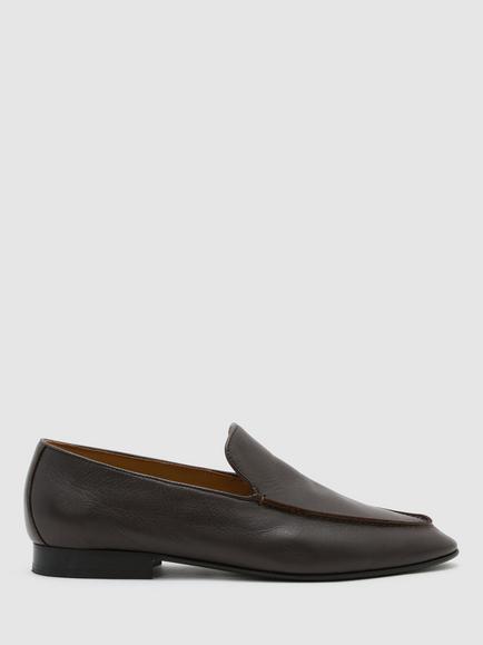 Reiss Cohen Leather Apron-Stitch Loafers, Dark Brown