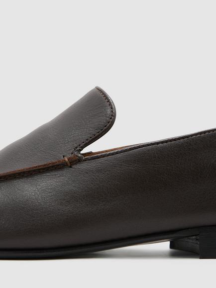 Reiss Cohen Leather Apron-Stitch Loafers - view 2, Dark Brown