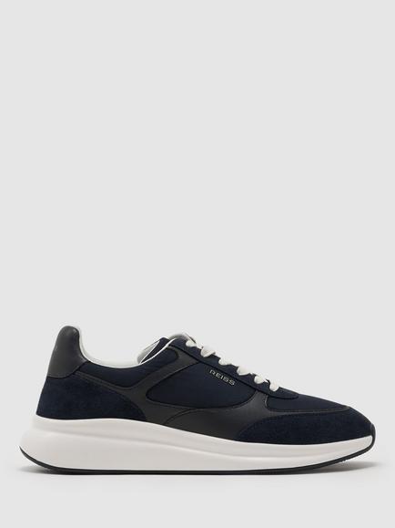Reiss Hudson Leather Trainers, Dark Navy, Dark Navy
