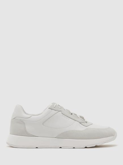 Reiss Grant Leather Trainers, White, White