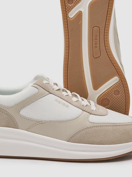 Reiss Hudson Leather Trainers, Off White - view 2, Off White
