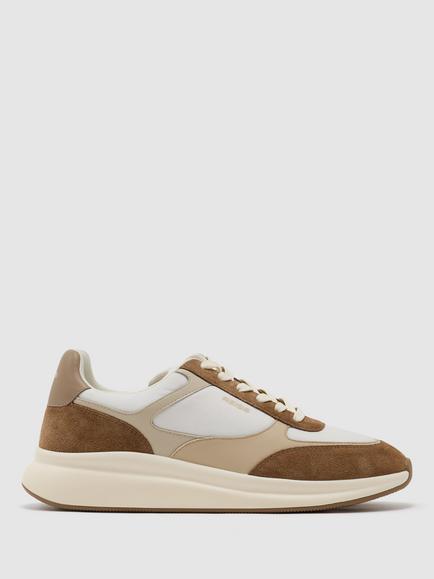 Reiss Hudson Suede Trim Trainers, White/Camel, White/Camel