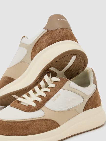 Reiss Hudson Suede Trim Trainers, White/Camel - view 2, White/Camel