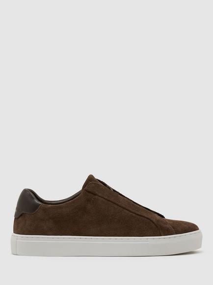 Reiss Jenson Suede Lace-Up Trainers, Chocolate Brown, Chocolate Brown
