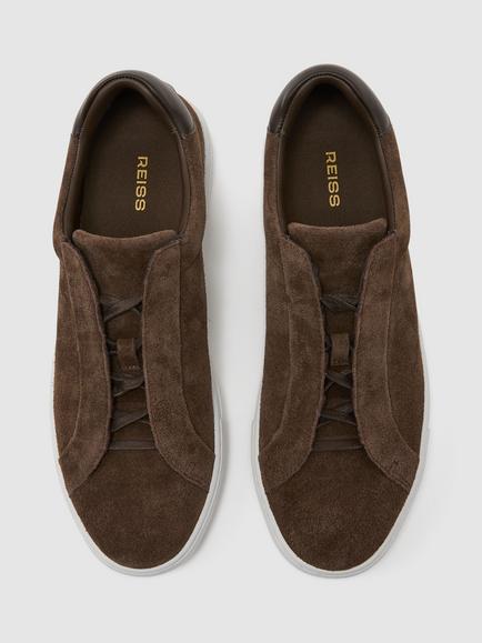 Reiss Jenson Suede Lace-Up Trainers, Chocolate Brown - view 2, Chocolate Brown
