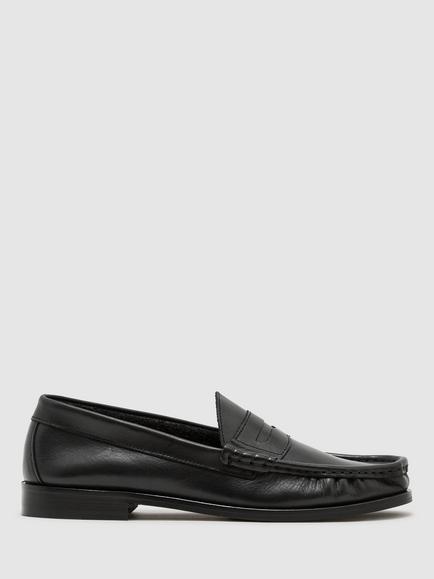 Reiss Leather Penny Loafers, Black, Black