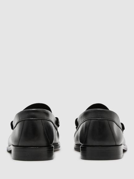Reiss Leather Penny Loafers, Black - view 2, Black