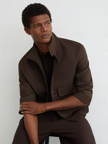 Reiss Romano Cotton Blend Harrington Jacket, Taupe Brown - view 2, Taupe Brown