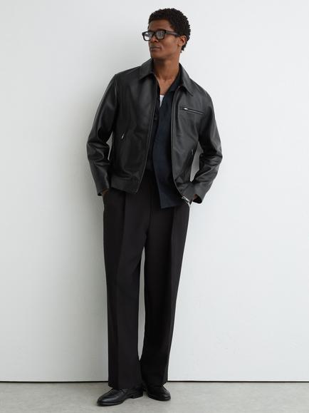 Reiss Strader Leather Biker Jacket, Black, Black