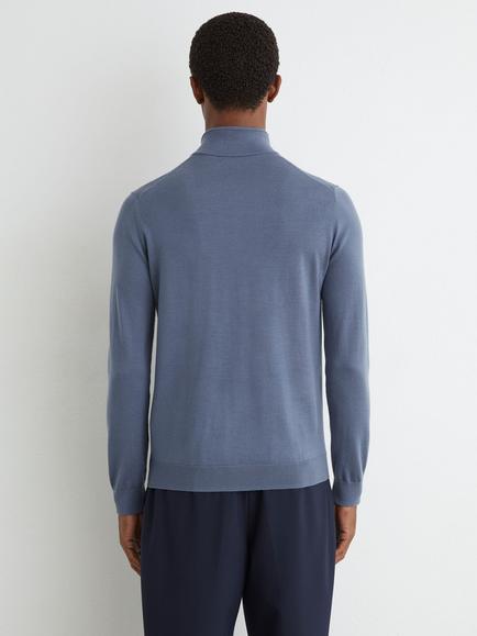 Reiss Blackhall Merino Wool Half Zip Funnel Neck Jumper, Blue/Oatmeal - view 2, Blue/Oatmeal