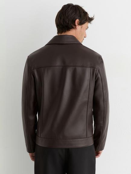 Reiss Strader Leather Biker Jacket, Black - view 2, Brown