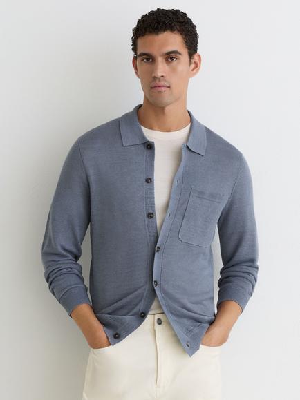 Reiss Rainham Linen Cardigan, Airforce Blue, Airforce Blue