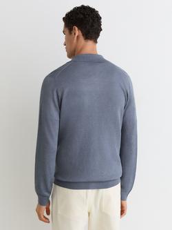Reiss Rainham Linen Cardigan, Airforce Blue - view 2, Airforce Blue