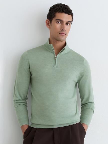 Reiss Blackhall Armour Wool Jumper, Armour Blue, Minty Sage Green