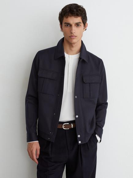 Reiss Americas Cotton Blend Shacket, Navy