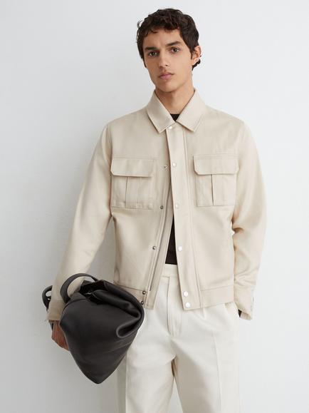 Reiss Americas Cotton Blend Shacket, Stone