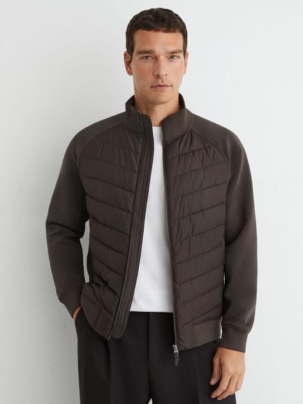 Reiss Calvorn Cotton Rich Quilted Jacket, Navy, Brown