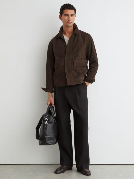 Reiss Granual Textured Suede Jacket, Dark Brown, Dark Brown