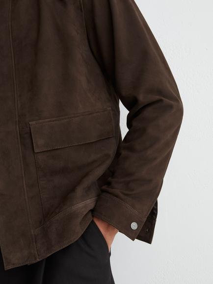 Reiss Granual Textured Suede Jacket, Dark Brown - view 2, Dark Brown