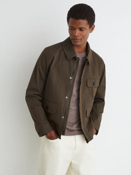 Reiss Presh Cotton Rich Harrington Jacket, Brown, Brown