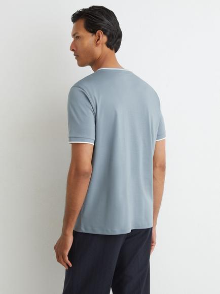 Reiss Ainsley Cotton Contrast Piping Crew Neck T-Shirt - view 2, Dusty Blue