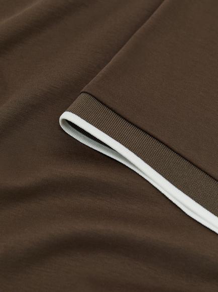 Reiss Ainsley Cotton Contrast Piping Crew Neck T-Shirt - view 2, Taupe Brown