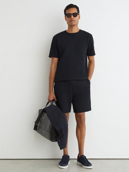 Reiss Cole Textured Modern Fit Crew Neck T-Shirt - view 2, Navy