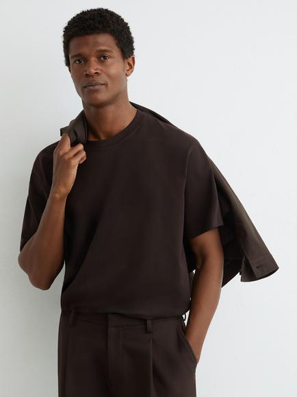 Reiss Tate Cotton Regular Fit Short Sleeve T-Shirt - view 2, Chocolate Brown