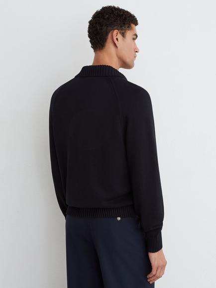 Reiss Ashdown Long Sleeve Cotton Polo Shirt, Navy - view 2, Navy