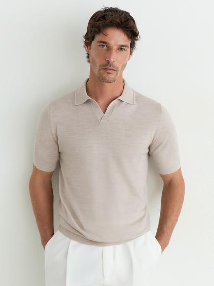 Reiss Duchie Wool Polo Shirt, Stone Mouline, Stone Mouline