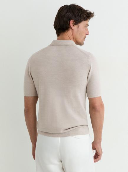 Reiss Duchie Wool Polo Shirt, Stone Mouline - view 2, Stone Mouline