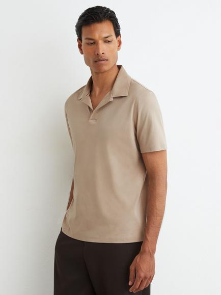 Reiss Earl Cotton Airwater Finish Polo Top, Sand, Sand