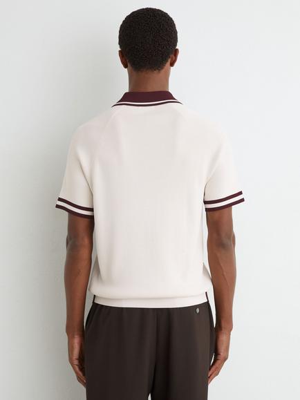 Reiss Elmers Colour Block Half Zip Short Sleeve Knit Polo Shirt - view 2, Bordeaux/Ecru