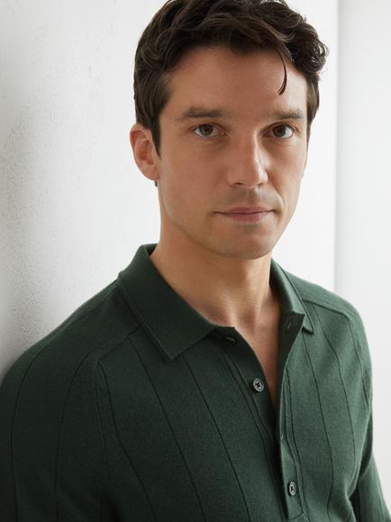 Reiss Greyson Wool Polo Shirt, Dark Green - view 2, Dark Green