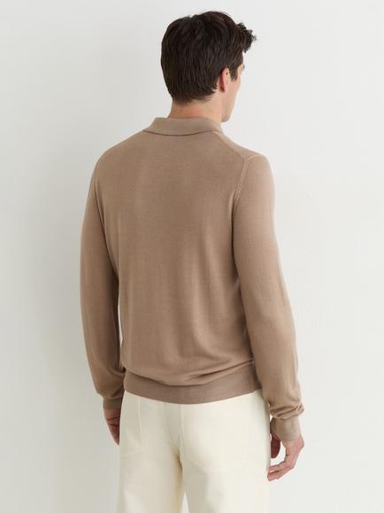 Reiss Jay Long Sleeve Wool Polo Shirt, Taupe Brown - view 2, Taupe Brown