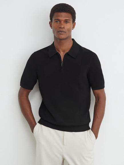 Reiss Leigham Cotton Rich Polo Shirt, Black, Black