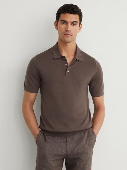 Reiss Manor Wool Polo Shirt, Ridge Brown, Ridge Brown