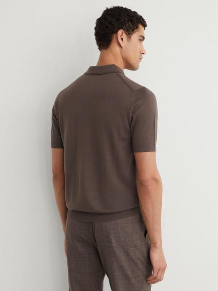 Reiss Manor Wool Polo Shirt, Ridge Brown - view 2, Ridge Brown
