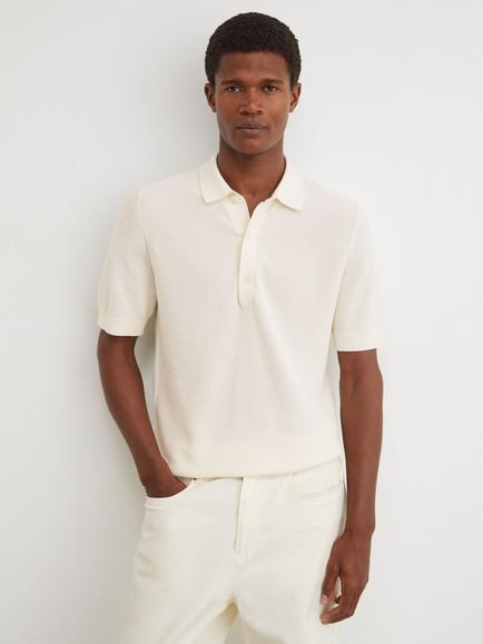 Reiss Warren Cotton Rich Polo Shirt, Ecru, Ecru