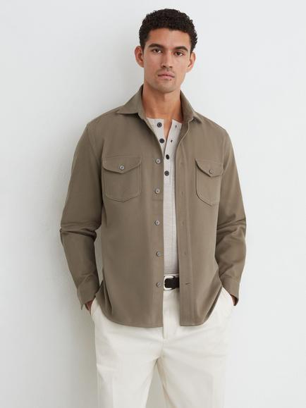 Reiss Astra Cotton Twin Pocket Shirt, Soft Sage, Soft Sage