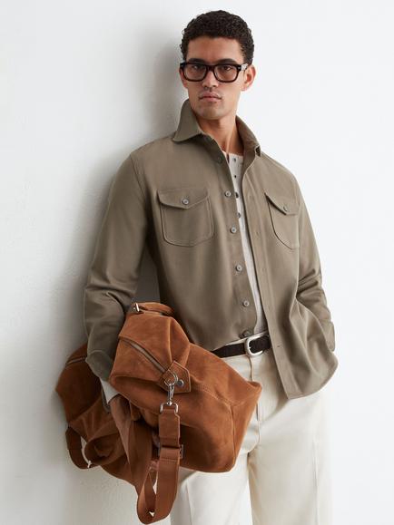 Reiss Astra Cotton Twin Pocket Shirt, Soft Sage - view 2, Soft Sage
