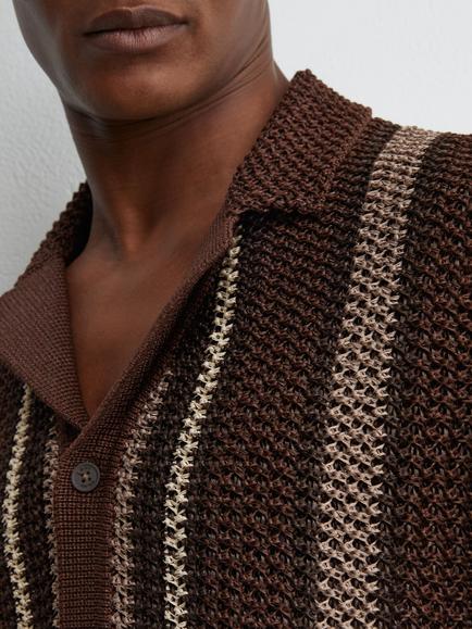 Reiss Farin Cuban Collar Striped Shirt, Chocolate Brown - view 2, Chocolate Brown