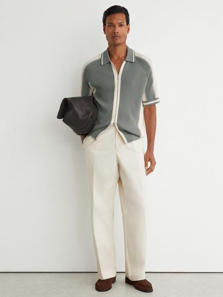 Reiss Kenley Colour Block Short Sleeve Shirt, Sage Green/Ecru - view 2, Sage Green/Ecru
