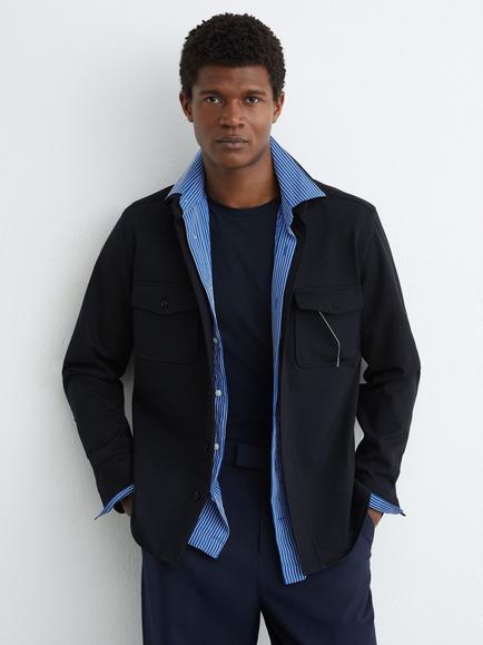 Reiss McShane Wool Blend Shirt, Navy, Navy