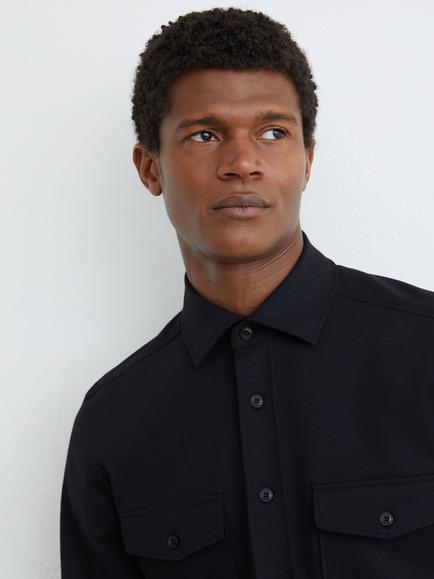 Reiss McShane Wool Blend Shirt, Navy - view 2, Navy