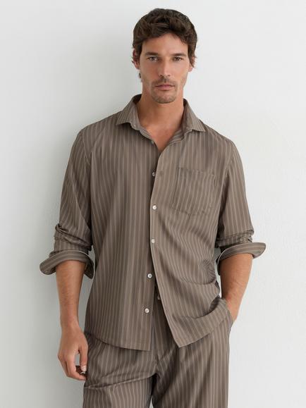 Reiss Peake Striped Shirt, Taupe Brown, Taupe Brown